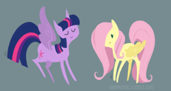 Size: 800x425 | Tagged: safe, artist:egophiliac, derpibooru import, fluttershy, twilight sparkle, twilight sparkle (alicorn), alicorn, pegasus, pony, female, height difference, mare