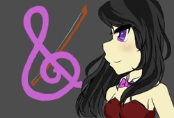 Size: 1024x698 | Tagged: safe, artist:madelinemad, octavia melody, black hair, bowtie, clothes, female, humanized, solo