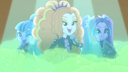 Size: 1908x1080 | Tagged: safe, screencap, adagio dazzle, aria blaze, sonata dusk, better together, equestria girls, sunset's backstage pass!, adoragio, ariabetes, cute, female, green smoke, microphone, one eye closed, pigtails, ponytail, singing, smoke, sonatabetes, spotlight, stage light, taco dress, the dazzlings, trio, trio female, twintails, wink