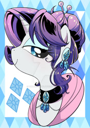 Size: 600x853 | Tagged: safe, artist:yukandasama, rarity, pony, unicorn, bust, deviantart watermark, female, jewelry, looking at you, mare, obtrusive watermark, solo, watermark