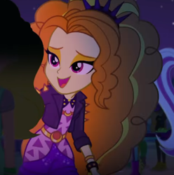 Size: 473x477 | Tagged: safe, screencap, adagio dazzle, aria blaze, sonata dusk, better together, equestria girls, find the magic, adoragio, cropped, cute, female, mid-blink screencap, offscreen character, smiling, solo, when she smiles