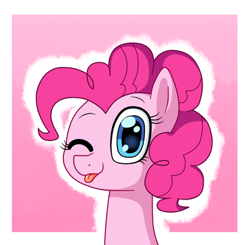 Size: 600x587 | Tagged: safe, artist:bluemoonlightflower, pinkie pie, earth pony, pony, one eye closed, solo, tongue out, wink