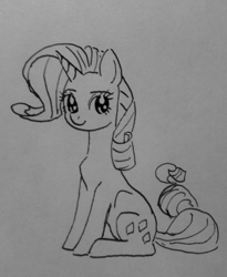 Size: 1393x1695 | Tagged: artist needed, safe, rarity, pony, unicorn, 2ch, black and white, grayscale, imageboard, looking at you, monochrome, traditional art