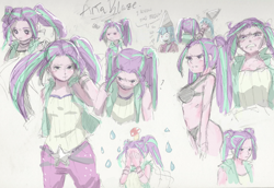 Size: 2326x1601 | Tagged: safe, artist:amazingpuffhair, aria blaze, sonata dusk, equestria girls, bikini, clothes, crying, doodles, dunce hat, hat, question mark, swimsuit