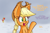 Size: 1280x854 | Tagged: safe, artist:heir-of-rick, part of a set, apple bloom, applejack, rarity, earth pony, pony, unicorn, daily apple pony, alternate hairstyle, dialogue, heh, impossibly large ears, offscreen character, pigtails