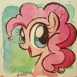 Size: 1080x1080 | Tagged: safe, artist:agnesgarbowska, pinkie pie, earth pony, pony, bust, portrait, solo, traditional art, watercolor painting