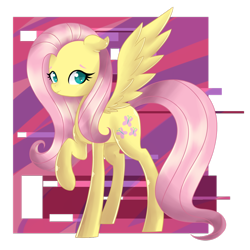 Size: 1024x1024 | Tagged: safe, artist:poipoimon, fluttershy, pegasus, pony, abstract background, looking at you, raised hoof, solo, spread wings
