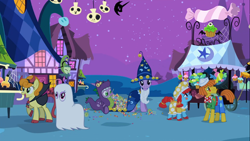 Size: 1366x768 | Tagged: safe, derpibooru import, screencap, carrot cake, carrot top, cup cake, golden harvest, spike, twilight sparkle, dragon, luna eclipsed