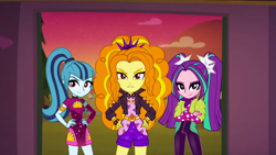 Size: 1280x720 | Tagged: safe, screencap, adagio dazzle, aria blaze, sonata dusk, better together, equestria girls, sunset's backstage pass!, female, hand on hip, the dazzlings