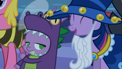 Size: 1366x768 | Tagged: safe, derpibooru import, screencap, spike, twilight sparkle, dragon, luna eclipsed