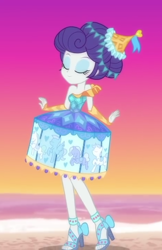 Size: 466x720 | Tagged: safe, screencap, rarity, better together, equestria girls, the other side, alternate costumes, beach, carousel dress, cropped, cute, eyes closed, eyeshadow, fabulous, high heels, makeup, ocean, open-toed shoes, raribetes, shoes, solo