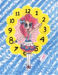 Size: 1600x2060 | Tagged: safe, artist:pepperish9, pinkie pie, equestria girls, clock, solo, traditional art, watermark