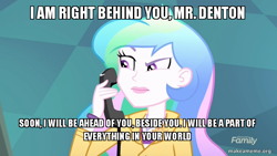 Size: 800x450 | Tagged: safe, princess celestia, principal celestia, eqg summertime shorts, equestria girls, subs rock, deus ex, female, icarus, image macro, meme, paranoia fuel, phone, solo