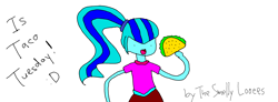 Size: 2212x814 | Tagged: safe, artist:discipleofandrewryan, sonata dusk, human, equestria girls, rainbow rocks, 1000 hours in ms paint, :d, badly drawn, female, food, happy, ms paint, simple background, solo, stylistic suck, taco, taco tuesday, white background