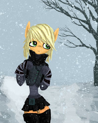 Size: 1024x1286 | Tagged: safe, artist:vadkaart, applejack, anthro, clothes, snow, snowfall, solo