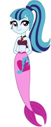 Size: 333x822 | Tagged: safe, artist:cruelladevil84, sonata dusk, mermaid, equestria girls, arm behind back, bandeau, bare arms, bare shoulders, cute, cutie mark on tail, fins, jewelry, mermaid tail, mermaidized, midriff, pendant, ponytail, sexy, simple background, solo, sonatabetes, species swap, tail, vector, white background
