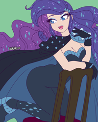 Size: 3600x4500 | Tagged: safe, artist:danmakuman, rarity, better together, equestria girls, the other side, beautiful, breasts, cape, chair, cleavage, clothes, cute, diamond, dress, female, gloves, high heels, human coloration, jewelry, lidded eyes, open mouth, shoes, solo