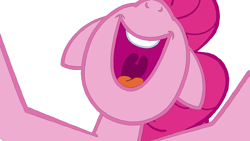 Size: 5760x3240 | Tagged: safe, artist:rdibp, pinkie pie, earth pony, pony, make new friends but keep discord, absurd resolution, floppy ears, he wants all of the cakes, open mouth, simple background, solo, trace, vector, white background