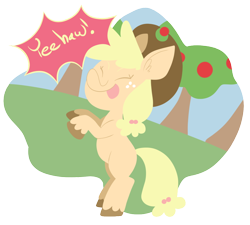 Size: 948x855 | Tagged: safe, artist:typhwosion, applejack, earth pony, pony, freckles, simple background, solo, transparent background, tree, yeehaw