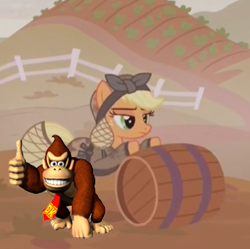 Size: 400x398 | Tagged: safe, applejack, earth pony, pony, the cutie re-mark, alternate timeline, barrel, crystal war timeline, donkey kong, donkey kong country