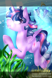 Size: 2000x3000 | Tagged: safe, artist:baldmoose, derpibooru import, dusk shine, twilight sparkle, twilight sparkle (alicorn), alicorn, jellyfish, new crown, rule 63, swimming, underwater