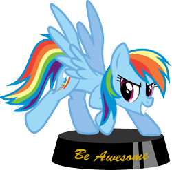 Size: 3031x3000 | Tagged: safe, artist:brisineo, derpibooru import, rainbow dash, pegasus, pony, fallout equestria, fanfic, fanfic art, female, mare, ministry mares, ministry mares statuette, simple background, smiling, solo, statuette, transparent background