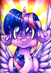 Size: 964x1386 | Tagged: safe, artist:tidalwav-3, derpibooru import, twilight sparkle, twilight sparkle (alicorn), alicorn, pony, bust, female, floppy ears, mare, portrait, solo, traditional art