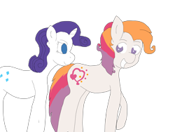 Size: 4032x3024 | Tagged: safe, artist:alviniscute, light heart, rarity, earth pony, pony, unicorn, g2, 35th anniversary, duo, looking at each other, simple background, smiling, transparent background