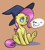 Size: 484x537 | Tagged: safe, artist:chibadeer, fluttershy, pegasus, pony, boo, cute, hat, nightmare retardant, shyabetes, simple background, sitting, solo, underhoof, witch hat