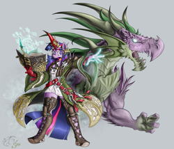 Size: 2275x1950 | Tagged: safe, artist:melancholy, derpibooru import, spike, twilight sparkle, anthro, crossover, final fantasy, final fantasy xiv, summoner