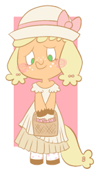 Size: 349x600 | Tagged: safe, artist:typhwosion, applejack, earth pony, pony, alternate hairstyle, basket, bipedal, clothes, dress, hat, simple background, solo, transparent background