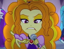 Size: 750x583 | Tagged: safe, edit, edited screencap, editor:shyinka, screencap, adagio dazzle, aria blaze, sonata dusk, equestria girls, rainbow rocks, cropped, disguise, disguised siren, gem, inverted mouth, microphone, reaction image, siren gem, solo focus, the dazzlings, under our spell