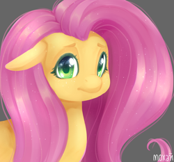 Size: 900x840 | Tagged: safe, artist:moxaji, fluttershy, pegasus, pony, bust, colored pupils, floppy ears, looking at you, portrait, simple background, solo