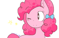 Size: 1066x682 | Tagged: safe, artist:chametzkiwi, pinkie pie, earth pony, pony, cute, diapinkes, hair bow, one eye closed, solo, starry eyes, wingding eyes, wink