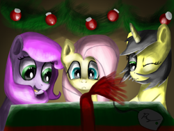 Size: 2000x1500 | Tagged: safe, artist:phendyl, fluttershy, oc, earth pony, pegasus, pony, unicorn, present