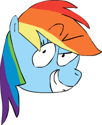 Size: 291x357 | Tagged: safe, artist:patrickbobsponge, derpibooru import, rainbow dash, pegasus, pony, dreamworks face, faic, female, head, looking at you, raised eyebrow, simple background, smiling, smug, smugdash, solo, transparent background