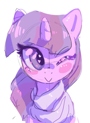 Size: 603x825 | Tagged: safe, artist:mewball, derpibooru import, twilight sparkle, :>, blushing, bust, heart, heart eyes, portrait, smiling, solo, wingding eyes, wink