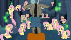 Size: 902x508 | Tagged: safe, screencap, discord, fluttershy, changeling, pegasus, pony, to where and back again, animated, crying, crying flutterlings, disguise, disguised changeling, fake fluttershy, gif, loop