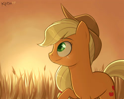 Size: 3000x2400 | Tagged: safe, artist:kodabomb, applejack, earth pony, pony, food, solo, sunrise, wheat