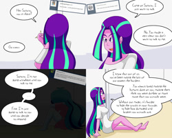 Size: 2000x1600 | Tagged: safe, artist:jake heritagu, aria blaze, sonata dusk, comic:aria's archives, equestria girls, barefoot, clothes, comic, dialogue, feet, female, speech bubble, tumblr