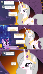 Size: 1280x2168 | Tagged: safe, artist:hakunohamikage, princess celestia, twilight sparkle, twilight sparkle (alicorn), alicorn, pony, ask, ask-princesssparkle, canterlot castle, celestia's bedroom, gray mane, tumblr