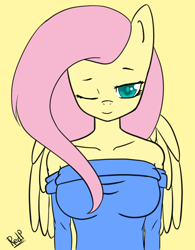 Size: 780x1000 | Tagged: safe, artist:redprep, fluttershy, anthro, breasts, female, hootershy, shoulders, solo