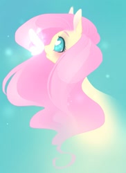 Size: 1725x2368 | Tagged: safe, artist:laitbunny, fluttershy, butterfly, pegasus, pony, bust, empty eyes, heart eyes, insect on nose, looking at something, looking up, no catchlights, portrait, profile, solo, wingding eyes