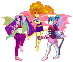 Size: 1920x1633 | Tagged: safe, artist:limedazzle, adagio dazzle, aria blaze, sonata dusk, equestria girls, rainbow rocks, alecto, bare shoulders, barefoot, clothes, crossover, feet, female, fin wings, furies, gem, glowing eyes, hades (game), megaera, red eyes, simple background, siren gem, sleeveless, strapless, tisiphone, transparent background, whip, wings