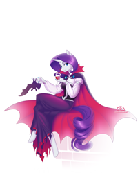 Size: 1112x1370 | Tagged: safe, artist:ladychimaera, rarity, anthro, bat, unguligrade anthro, unicorn, vampire, alcohol, cape, clothes, countess, dress, female, glass, halloween, holiday, looking at you, mare, nail polish, simple background, smiling, solo, white background, wine, wine glass