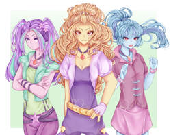 Size: 5152x4057 | Tagged: safe, artist:joikya002, adagio dazzle, aria blaze, sonata dusk, equestria girls, disguise, disguised siren, female, gem, siren gem, the dazzlings, trio, trio female