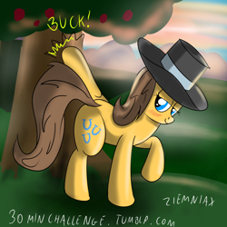 Size: 1200x1200 | Tagged: safe, artist:ziemniax, toffee, 30 minute art challenge, applebucking, blushing