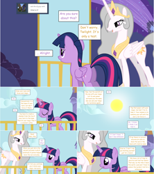 Size: 1284x1444 | Tagged: safe, artist:hakunohamikage, princess celestia, twilight sparkle, twilight sparkle (alicorn), alicorn, pony, ask, ask-princesssparkle, gray mane, sun, tumblr