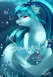 Size: 2708x3937 | Tagged: safe, artist:haidiannotes, sonata dusk, siren, bubble, cute, female, high res, open mouth, profile, solo, sonatabetes, underwater