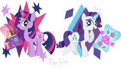 Size: 6232x3486 | Tagged: safe, artist:meganlovesangrybirds, derpibooru import, rarity, twilight sparkle, pony, unicorn, book, gem, magic, quill